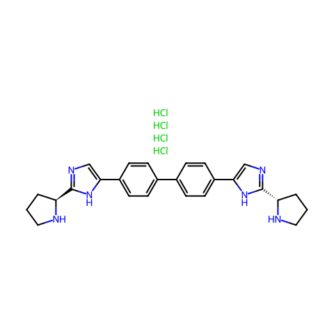 1H-咪唑, 5,5'-[1,1'-联苯]-4,4'-双[2-(2S)-2-吡咯烷盐酸盐 (1:4)结构图