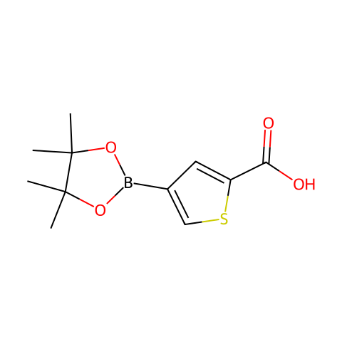 4-(4,4,5,5-Tetramethyl-1,3,2-dioxaborolan-2-yl)thiophene-2-carboxylic acid结构图