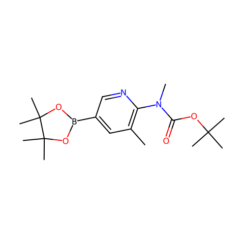 6-(Boc-甲胺)-5-甲基嘧啶-3-硼酸频哪醇酯结构图