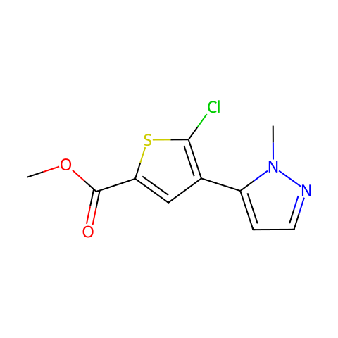 2-Thiophenecarboxylic acid, 5-chloro-4-(1-methyl-1H-pyrazol-5-yl)-, methyl ester结构图