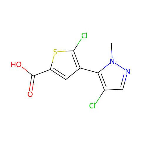 2-Thiophenecarboxylic acid, 5-chloro-4-(4-chloro-1-methyl-1H-pyrazol-5-yl)-结构图