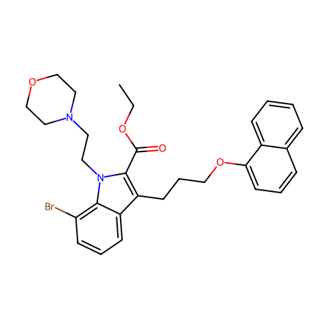 7-溴-1-(2-吗啉乙基)-3-(3-(萘-1-基氧基)丙基)-1H-吲哚-2-羧酸乙酯结构图