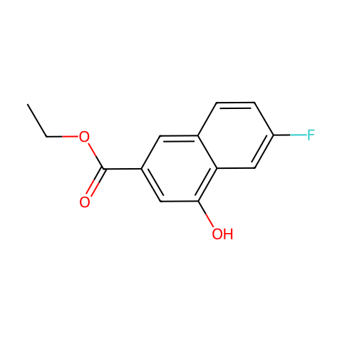 2-Naphthalenecarboxylic acid, 6-fluoro-4-hydroxy-, ethyl ester结构图
