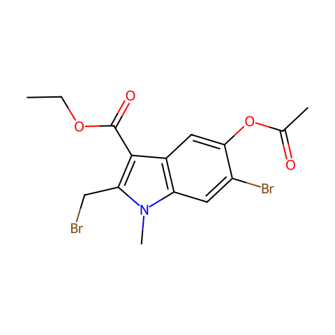 5-乙酰氧基-6-溴-2-溴甲基-1-甲基吲哚-3-甲酸乙酯结构图
