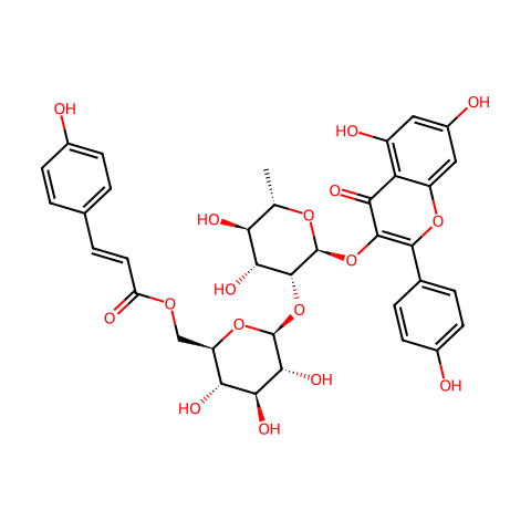 3-O-{2-O-[6-O-(p羟基-反-香豆酰)-葡萄糖基]-鼠李糖基}山奈酚结构图