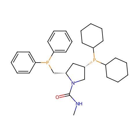 (2S,4S)-(-)-2- (二苯基膦基甲基)-4-(二环己基膦基)-N-甲基-1-吡咯烷甲酰胺结构图
