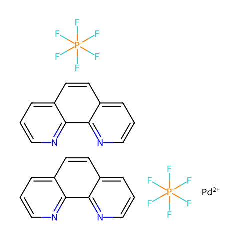 双(1,10-菲罗啉)钯(II)双(六氟磷酸盐)结构图