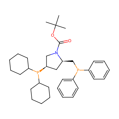 (2R,4R)- (+)-2-(二苯基膦基甲基)-4- (二环己基膦基)-N-(叔丁氧基羰基)吡咯烷结构图