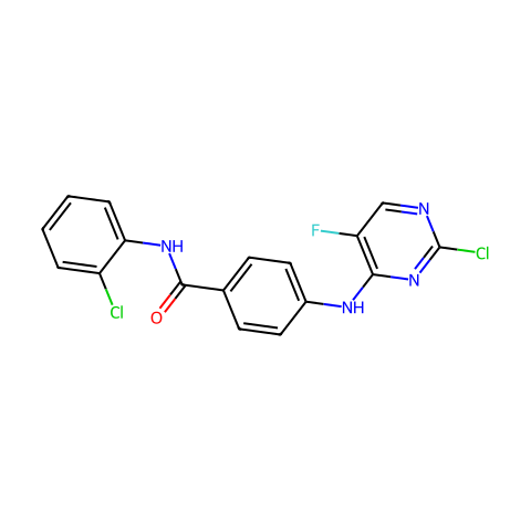 4-(2-chloro-5-fluoropyrimidin-4-ylamino)-N-(2-chlorophenyl)benzamide结构图