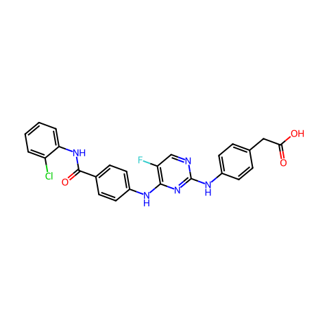 2-(4-(4-(4-(2-chlorophenylcarbamoyl)phenylamino)-5-fluoropyrimidin-2-ylamino)phenyl)acetic acid结构图