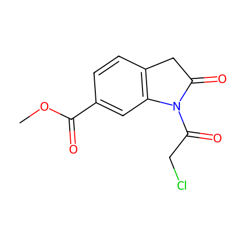 1H-Indole-6-carboxylic acid, 1-(2-chloroacetyl)-2,3-dihydro-2-oxo-, methyl ester结构图