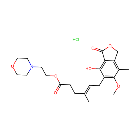 2-morpholin-4-ylethyl (E)-6-(4-hydroxy-6-methoxy-7-methyl-3-oxo-1H-isobenzofuran-5-yl)-4-methyl-hex-4-enoate hydrochloride结构图