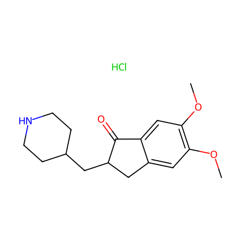 5,6-二甲氧基-2-(4-哌啶基甲基)-1-茚酮盐酸盐结构图