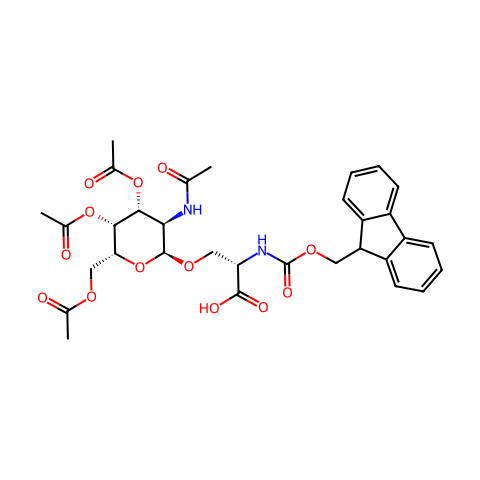 N-芴甲氧羰基-O-(2-乙酰氨基-3,4,6-三-O-乙酰基-2-脱氧-α-D-吡喃半乳糖基)-L-丝氨酸结构图