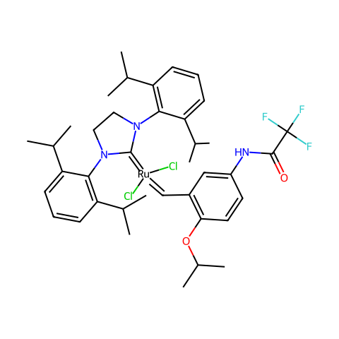 [1,3-双[2,6-二异丙基苯基]-2-咪唑烷亚基]二氯[[2-(异丙氧基)-5-[(2,2,2-三氟乙酰基)氨基]苯基]亚甲基]-钌结构图