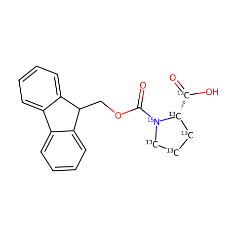 N-(9-Fluorenylmethoxycarbonyl)-L-proline-13C5,15N, L-Proline-13C5,15N, N-Fmoc derivative结构图