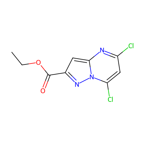 5,7-Dichloro-pyrazolo[1,5-a]pyrimidine-2-carboxylic acid ethyl ester结构图