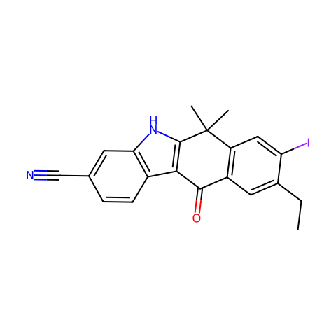 9-ethyl-8-iodo-6,6-dimethyl-11-oxo-6,11-dihydro-5H-benzo[b]carbazole-3-carbonitrile结构图