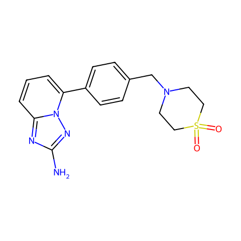 5-[4-[(1,1-dioxo-1,4-thiazinan-4-yl)methyl]phenyl]-[1,2,4]triazolo[1,5-a]pyridin-2-amine结构图