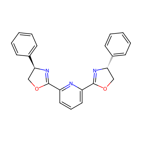 (R,R)-2,6-双(4-苯基-2-噁唑啉-2-基)吡啶结构图