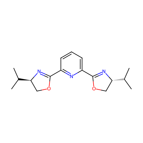 (R,R)-2,6-双(4-异丙基-2-恶唑啉-2-基)吡啶结构图