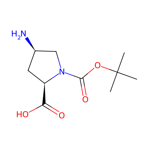 1-N-BOC-4(R)-氨基-吡咯烷-2(R)-羧酸结构图