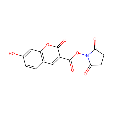 N-琥珀酰亚胺基-7-羟基香豆素-3-羧酸酯结构图
