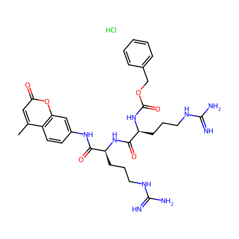 Z -精氨酸-精氨酸- 7 -氨基- 4 -甲基香豆素盐酸盐结构图