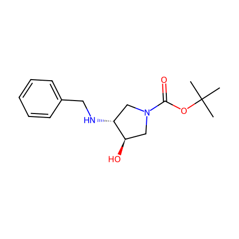 REL-叔丁基(3R,4R)-3-(苄氨基)-4-羟基吡咯烷-1-羧酸结构图