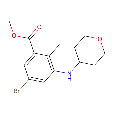 Benzoic acid, 5-bromo-2-methyl-3-[(tetrahydro-2H-pyran-4-yl)amino]-, methyl ester结构图