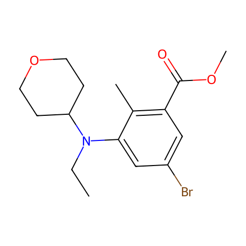 Benzoic acid, 5-bromo-3-[ethyl(tetrahydro-2H-pyran-4-yl)amino]-2-methyl-, methyl ester结构图