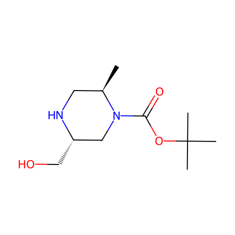 (2R,5R)-5-(羟甲基)-2-甲基哌嗪-1-羧酸叔丁酯结构图