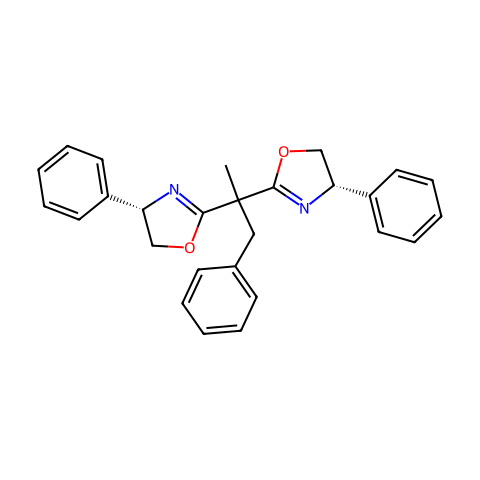 (4S,4'S)-2,2'-(1-苯基丙基-2,2-二基)双(4-苯基-4,5-二氢噁唑)结构图
