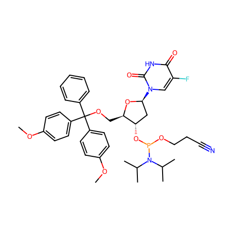 5'-O-(4,4'-DIMETHOXYTRITYL)-5-FLUORODEOXYURIDINE-3'-(2-CYANOETHYL-N,N-DIISOPROPYL)PHOSPHORAMIDITE结构图