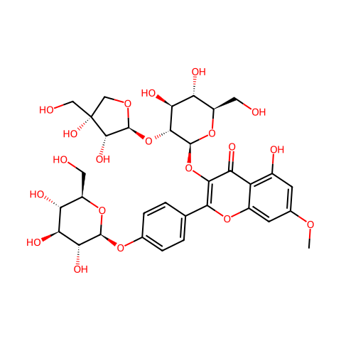 3-O-β-D-芹糖(1-2)-β-D-葡萄糖-鼠李柠檬素4'-β-D-葡萄糖苷结构图