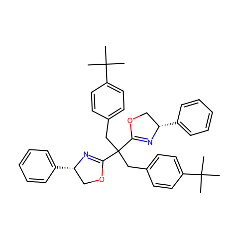 (4S,4'S)-2,2'-[1,3-双(4-叔丁基苯基)丙烷-2,2-二基]双(4-苯基-4,5-二氢噁唑)结构图
