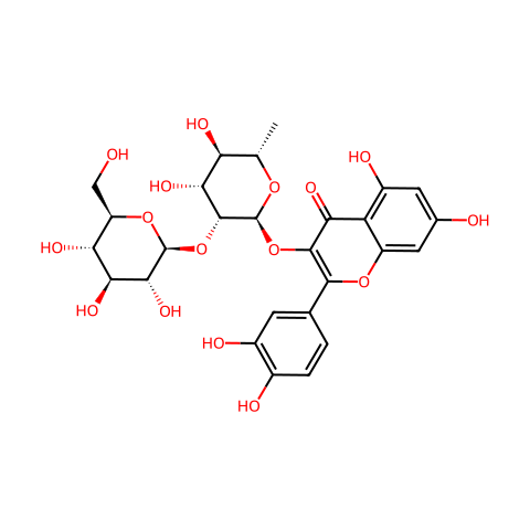 槲皮素 3-O-葡萄糖基 (1→2)鼠李糖苷结构图