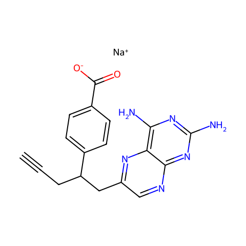 Benzoic acid, 4-[1-[(2,4-diamino-6-pteridinyl)methyl]-3-butyn-1-yl]-, sodium salt结构图