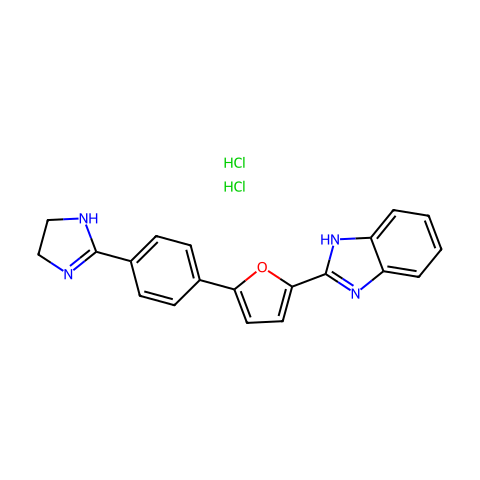2-(5-(4-(4,5-二氢-1H-咪唑-2-基)苯基)呋喃-2-基)-1H-苯并[d]咪唑 二盐酸盐结构图