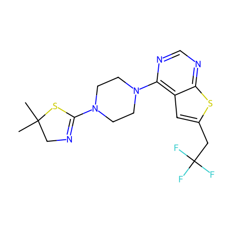 4-(4-(5,5-diMethyl-4,5-dihydrothiazol-2-yl)piperazin-1-yl)-6-(2,2,2-trifluoroethyl)thieno[2,3-d]pyriMidine结构图