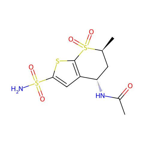 N-[(4S,6S)-6-甲基-7,7-二氧代-2-磺酰胺基-5,6-二氢-4H-噻吩并[2,3-B]噻喃-4-基]乙酰胺结构图