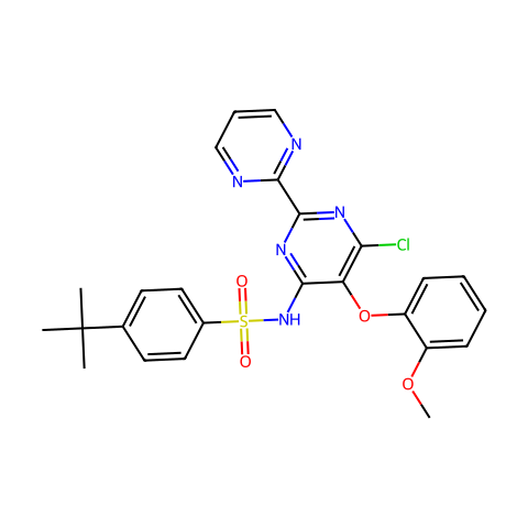 N-[6-氯-5-(2-甲氧基苯氧基)[2,2'-二嘧啶]-4-基]-4-叔丁基苯磺酰胺结构图