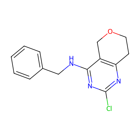 N-benzyl-2-chloro-7,8-dihydro-5H-pyrano[4,3-d]pyrimidin-4-amine结构图