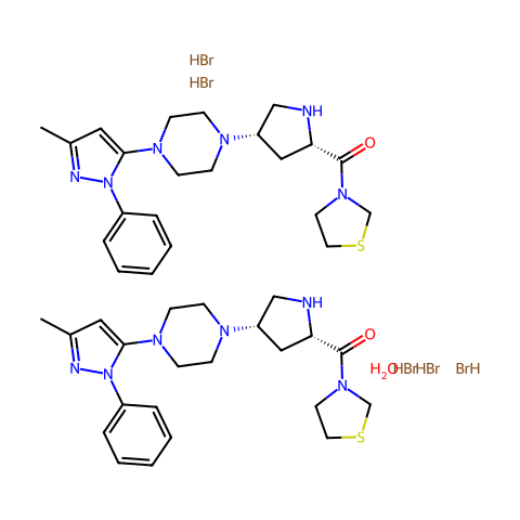 [(2S,4S)-4-[4-(3-甲基-1-苯基-1H-吡唑-5-基)-1-哌嗪基]-2-吡咯烷基]-3-噻唑烷基甲酮氢溴酸盐水合物(2:5:)结构图