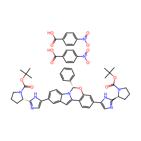 1-Pyrrolidinecarboxylic acid, 2,2'-[[(6S)-6-phenyl-6H-indolo[1,2-c][1,3]benzoxazine-3,10-diyl]di-1H-imidazole-5,2-diyl]bis-, 1,1结构图