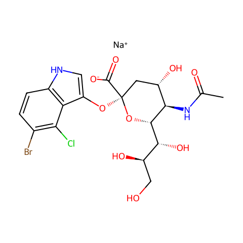 5-溴-4-氯-3-吲哚-α-D-N-乙酰神经氨酸钠盐结构图