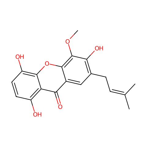 1,4,6-三羟基-5-甲氧基-7-异戊二烯基呫吨酮结构图