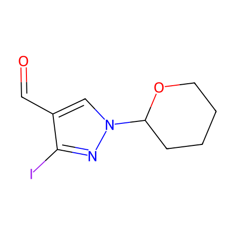 1H-Pyrazole-4-carboxaldehyde, 3-iodo-1-(tetrahydro-2H-pyran-2-yl)-结构图