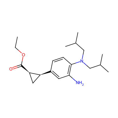 Cyclopropanecarboxylic acid, 2-[3-amino-4-[bis(2-methylpropyl)amino]phenyl]-, ethyl ester, (1R,2S)-结构图