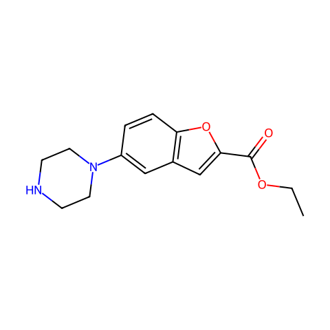 ethyl 5-(piperazin-1-yl)benzofuran-2-carboxylate结构图
